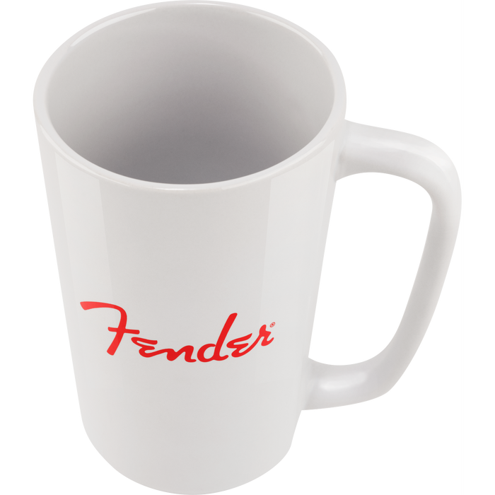 Fender® Red Spaghetti Logo 14oz Stoneware Ceramic Cup, White