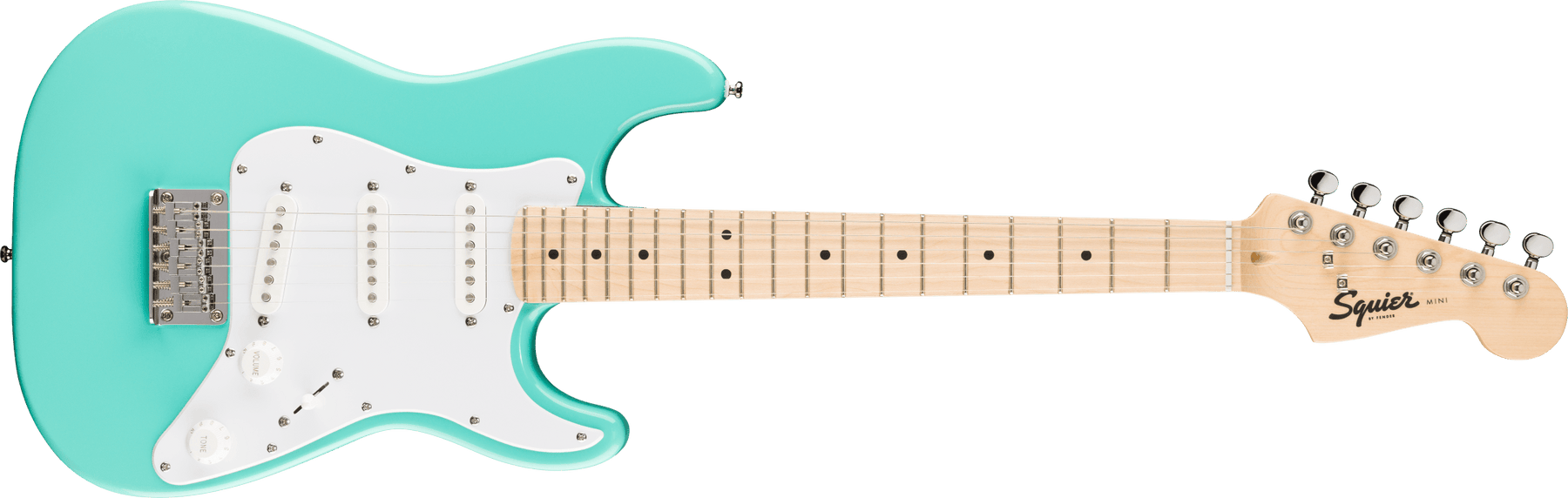 Squier Mini Stratocaster®, Maple Fingerboard, White Pickguard, Sea Foam Green