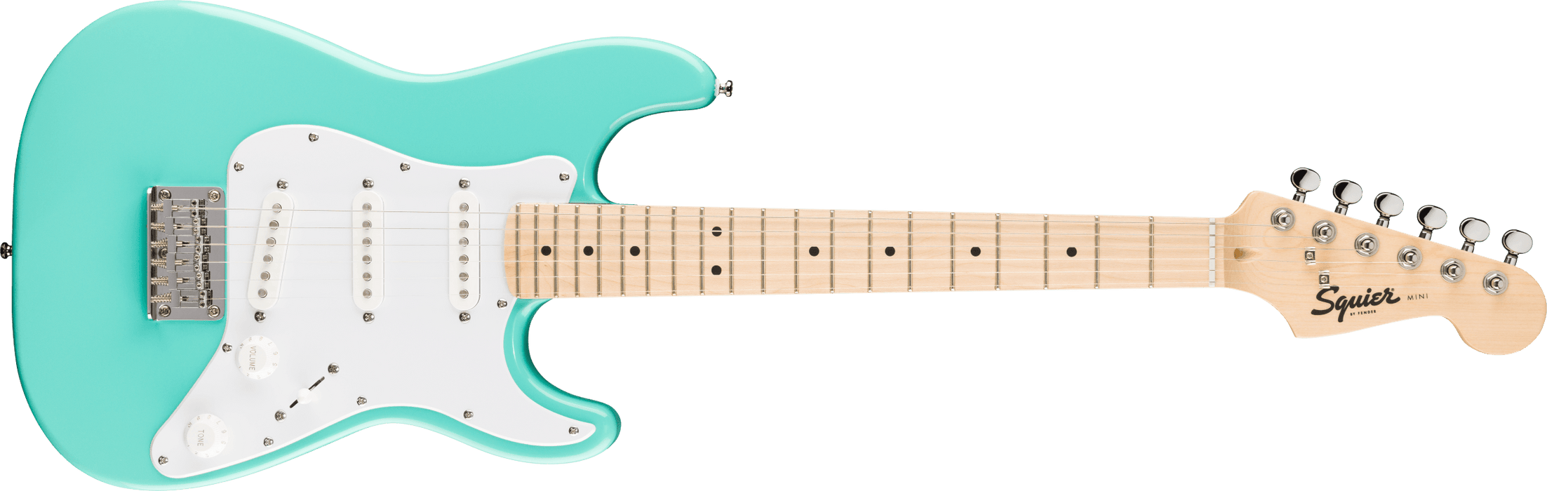Squier Mini Stratocaster®, Maple Fingerboard, White Pickguard, Sea Foam Green