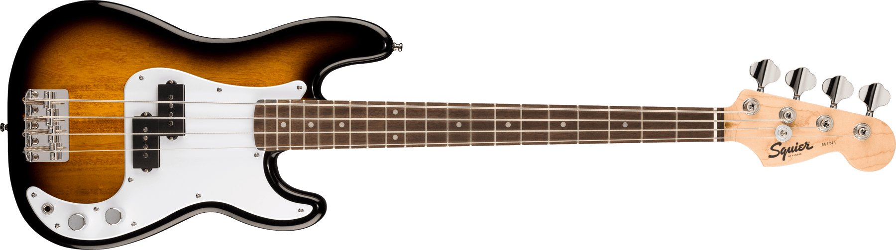 Squier Mini Precision Bass®, Laurel Fingerboard, White Pickguard, 2-Color Sunburst