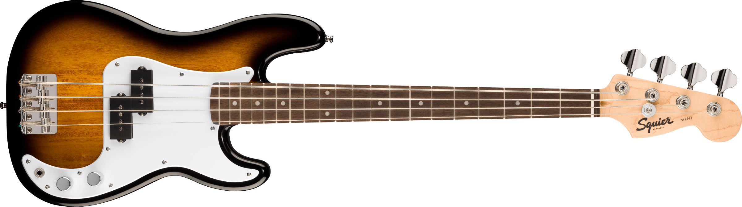 Squier Mini Precision Bass®, Laurel Fingerboard, White Pickguard, 2-Color Sunburst