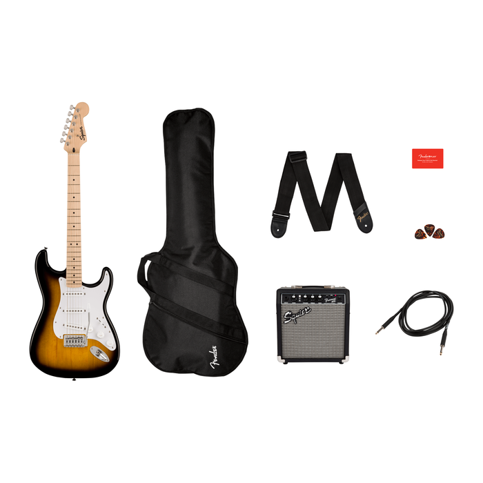 Squier Sonic Stratocaster® Pack, Maple Fingerboard, 2 Color Sunburst, Gig Bag, 10G - 120V