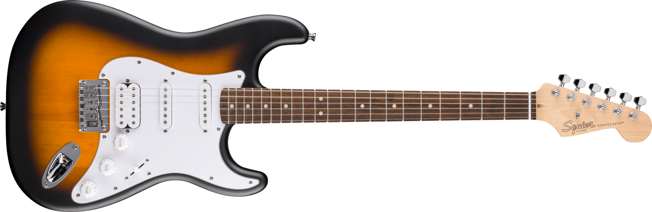 Squier Debut Collection™ Stratocaster® HSS, Laurel Fingerboard, White Pickguard, 2-Color Sunburst