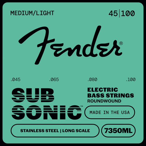 Fender Bass Strings, Stainless 7350's Bass Strings, Stainless Steel Roundwound, Long Scale, 7350ML .045-.100 Gauges, (4)