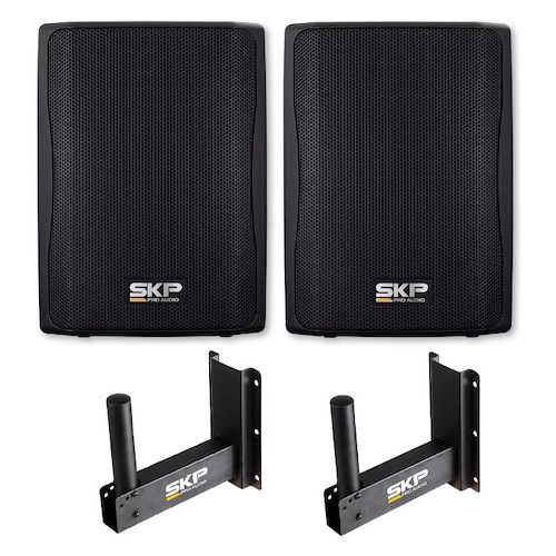 SKP Pro Audio SK-208PX Active and passive 8" Speaker Combo with Wall Speaker Stands