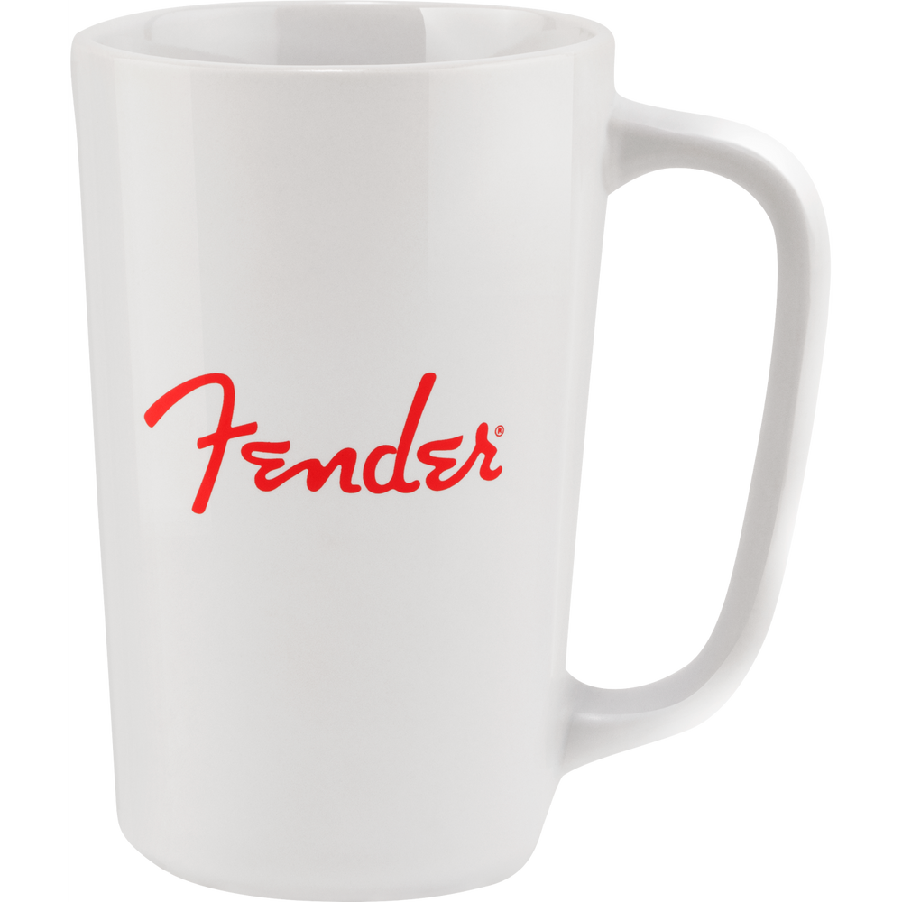 Fender® Red Spaghetti Logo 14oz Stoneware Ceramic Cup, White