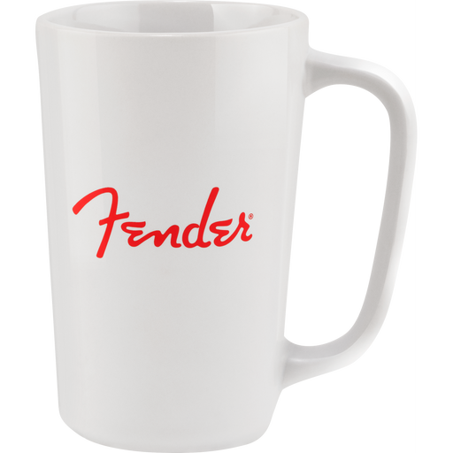 Fender® Red Spaghetti Logo 14oz Stoneware Ceramic Cup, White