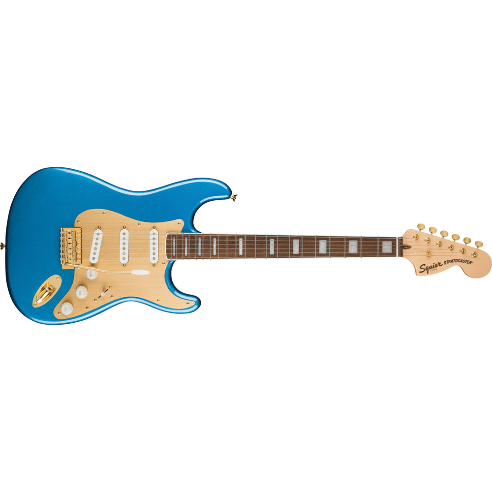 Squier 40th Anniversary Stratocaster®, Gold Edition, Laurel Fingerboard, Gold Anodized Pickguard, Lake Placid Blue