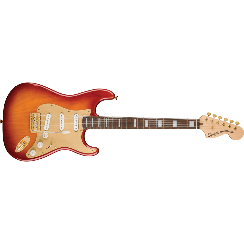 Squier 40th Anniversary Stratocaster®, Gold Edition, Laurel Fingerboard, Gold Anodized Pickguard, Sienna Sunburst