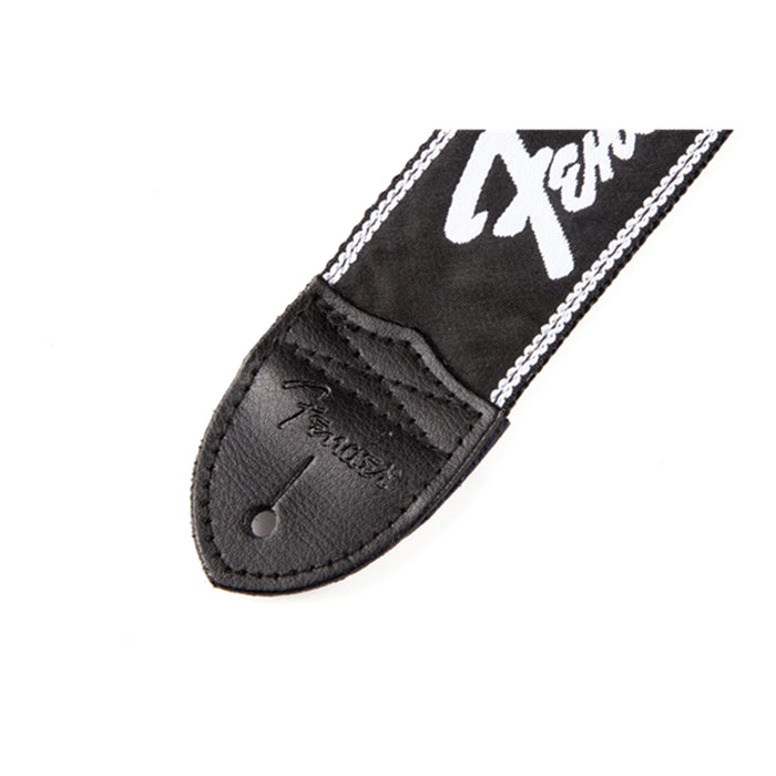 Fender Running Logo Strap, Black/White Logo, 2"