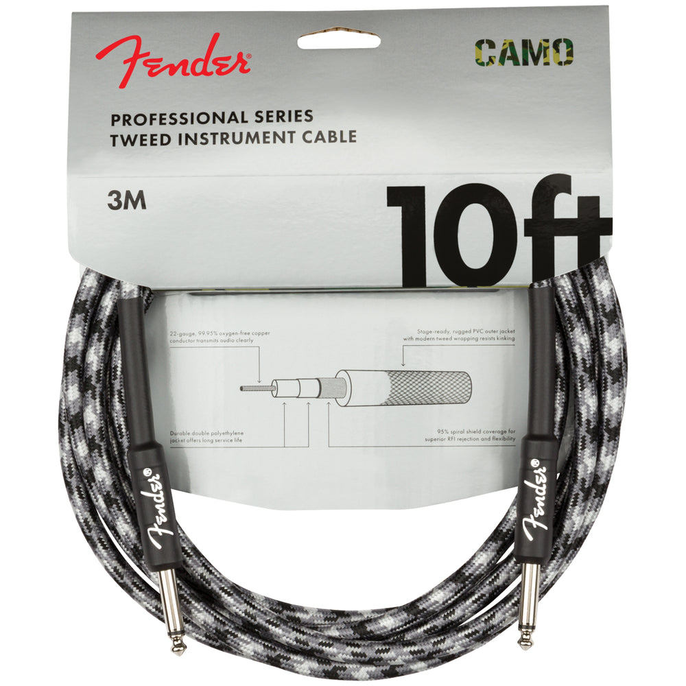 Fender Professional Series Instrument Cable, Straight/Straight, 10', Winter Camo