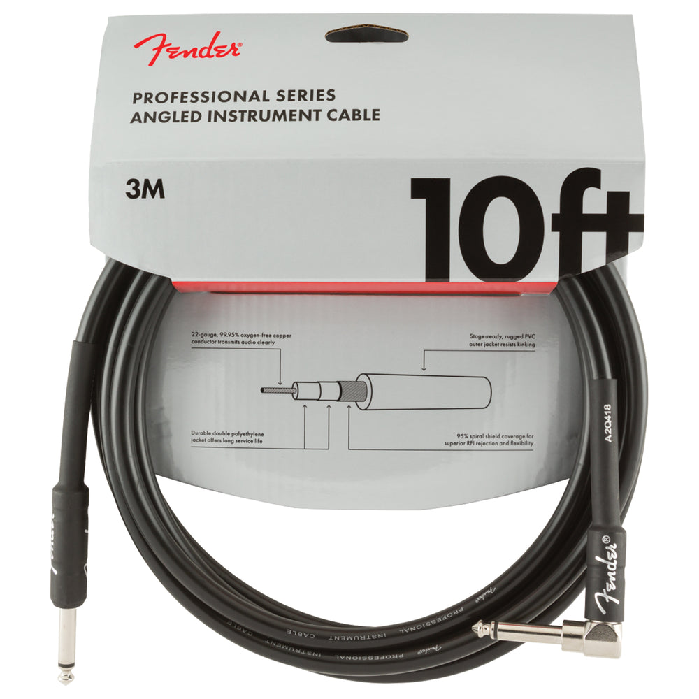 Fender Professional Series Instrument Cable, Straight-Angle, 10', Black