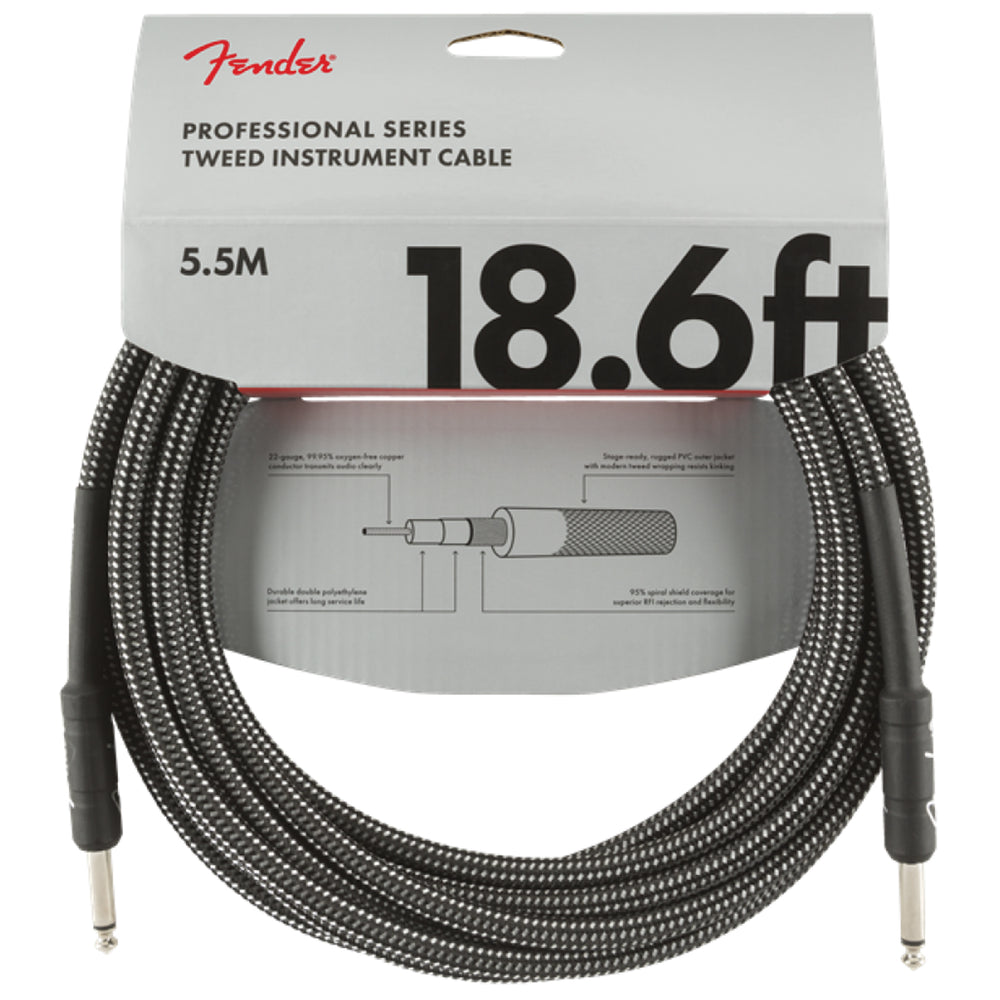 Fender Professional Series Straight to Straight Instrument Cable - 18.6 Ft Gray Tweed