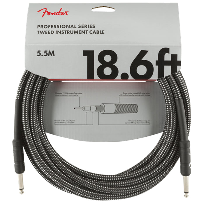 Fender Professional Series Straight to Straight Instrument Cable - 18.6 Ft Gray Tweed