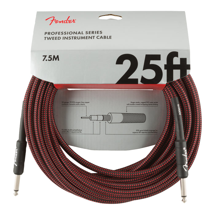 Fender Professional Series Instrument Cable, 25', Red Tweed