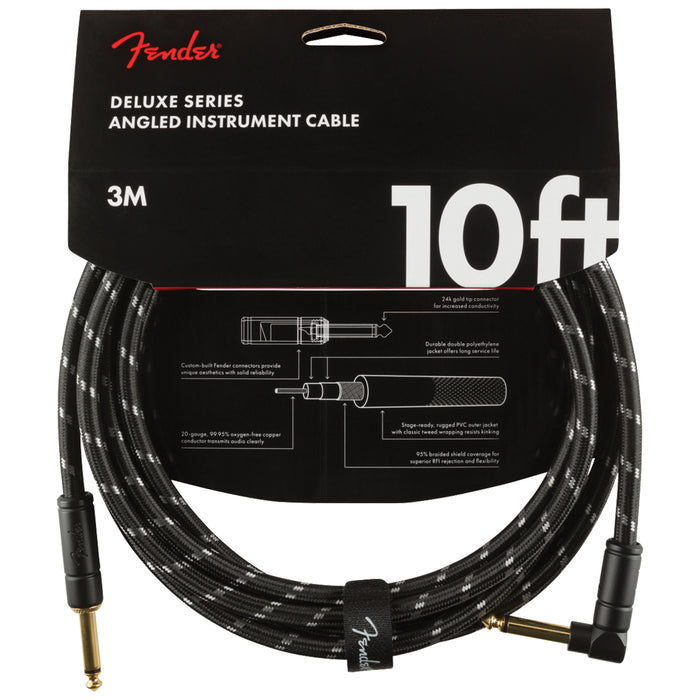 Fender Deluxe Series Instrument Cable, Straight/Angle, 10', Black Tweed