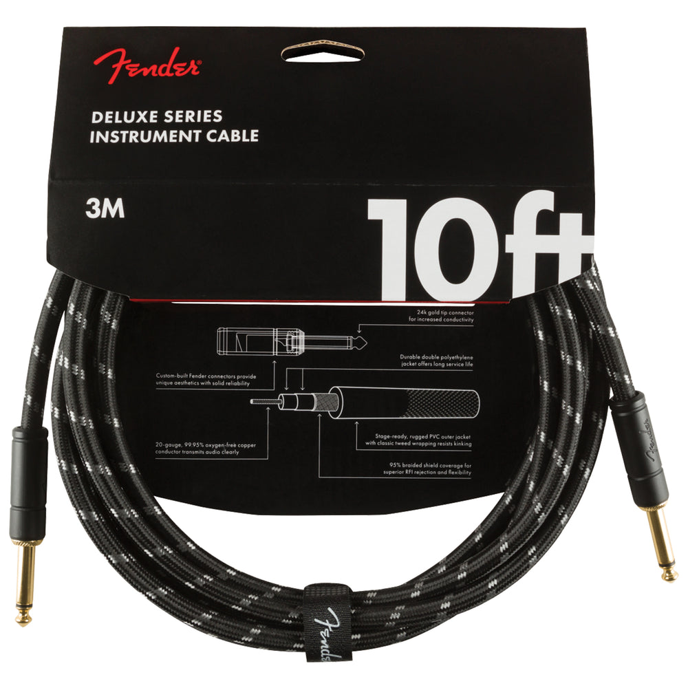 Fender Deluxe Series Instrument Cable, Straight/Straight, 10', Black Tweed