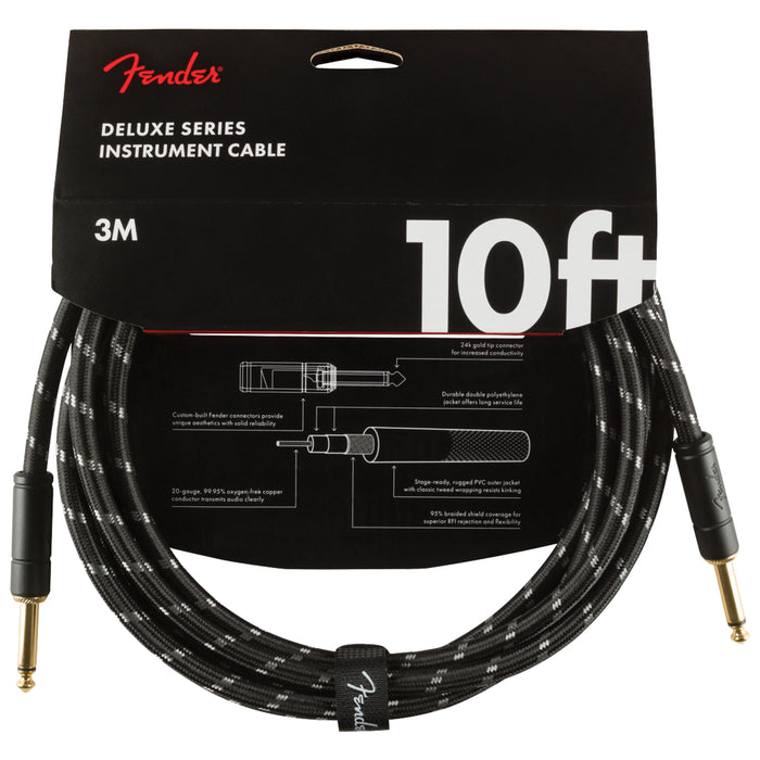 Fender Deluxe Series Instrument Cable, Straight/Straight, 10', Black Tweed