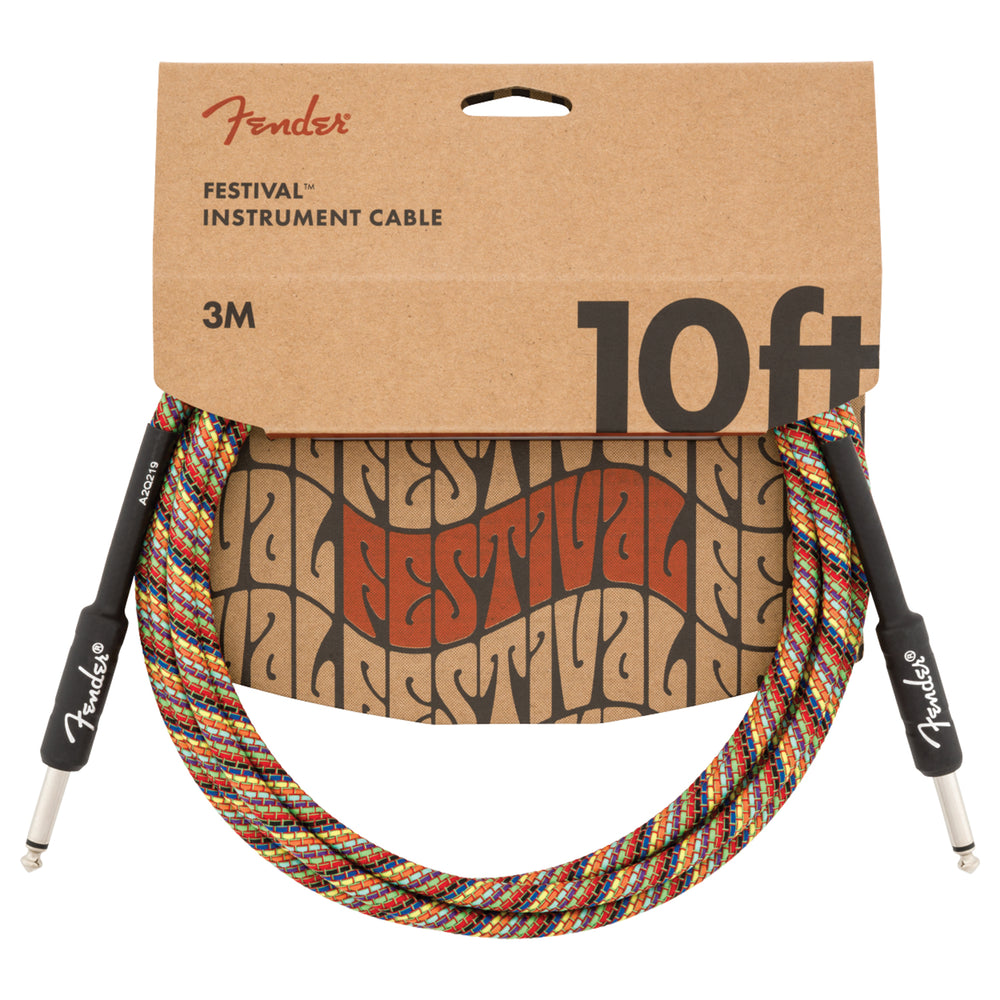 Fender Festival Instrument Cable, Straight/Straight, 10', Pure Hemp, Rainbow