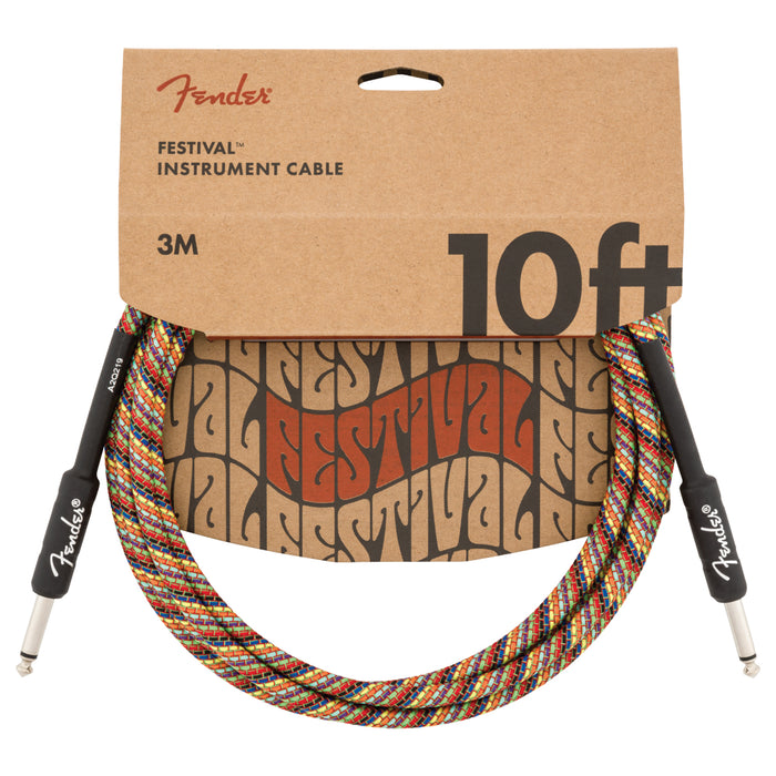 Fender Festival Instrument Cable, Straight/Straight, 10', Pure Hemp, Rainbow
