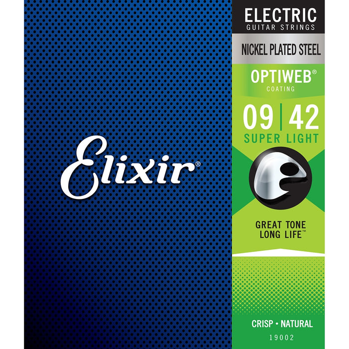 Elixir Strings 19002 Optiweb Electric Guitar Strings -.009-.042 Super Light