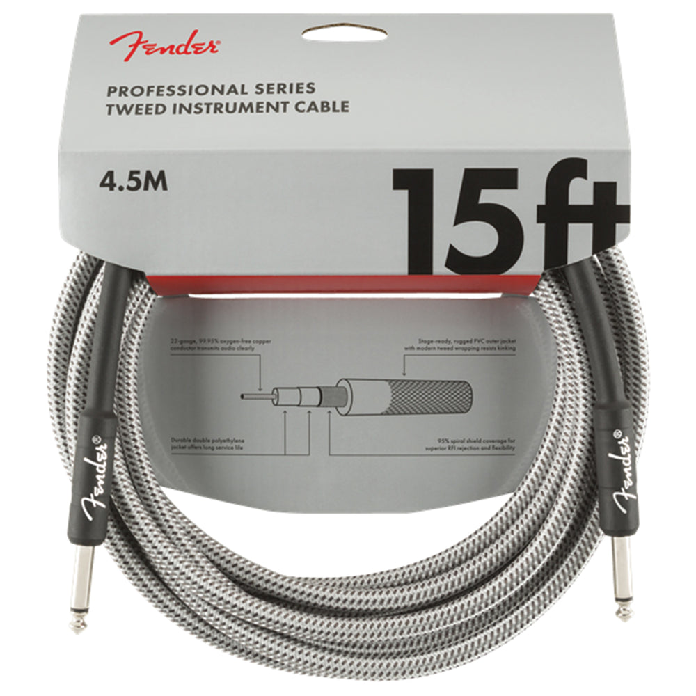 Fender Professional Series Straight to Straight Instrument Cable - 15 ft White Tweed