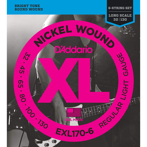 D'Addario EXL170-6 6-String Nickel Wound Bass Guitar Strings, Light, 32-130, Long Scale