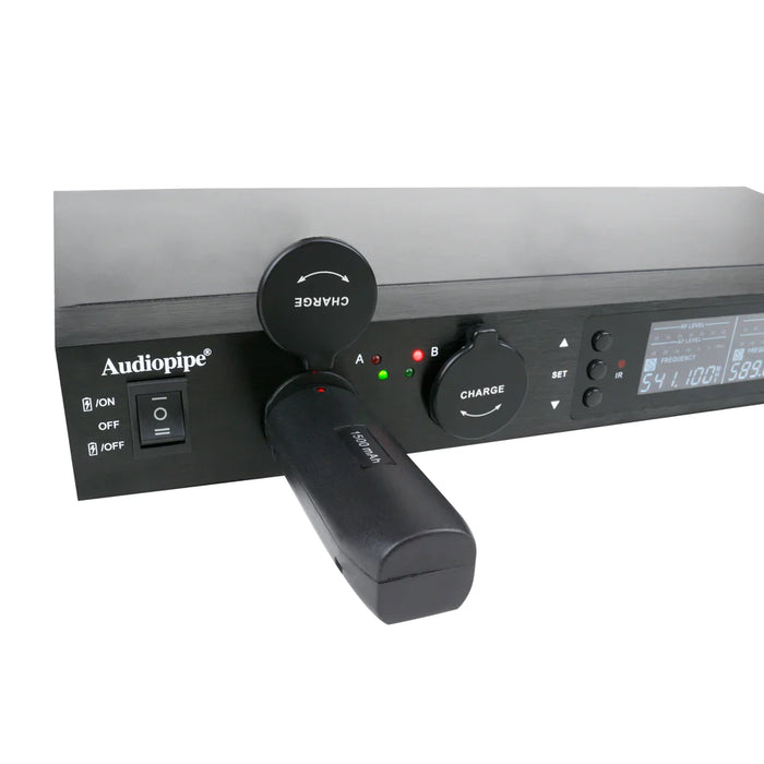 AUDIOPIPE 2 Channels UHF Wireless Microphone Rechargeable Batteries