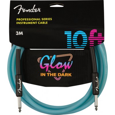 Fender Professional Glow in the Dark Cable, Blue, 10 Ft