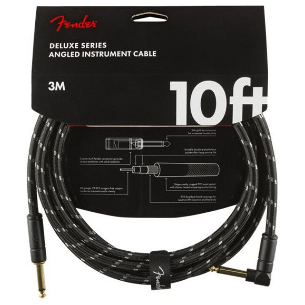 Fender Deluxe Series Instrument Cable - 10' Straight-Angle, Black Tweed