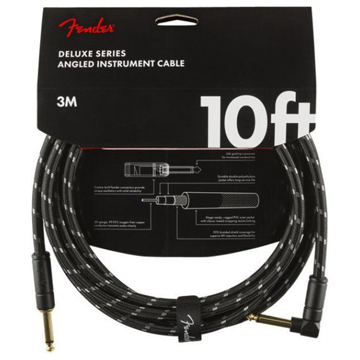 Fender Deluxe Series Instrument Cable - 10' Straight-Angle, Black Tweed