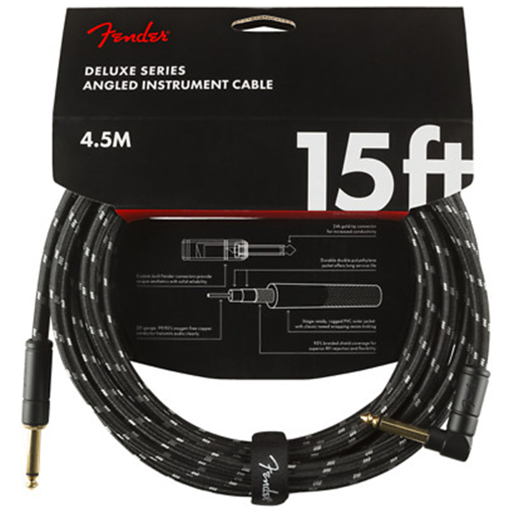 Fender Deluxe Series Instrument Cable - 15' Straight-Angle, Black Tweed