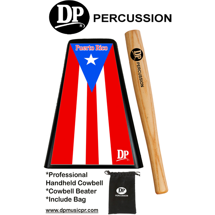 DP Music Cowbell 8" With Beater &  Bag Puerto Rico Flag