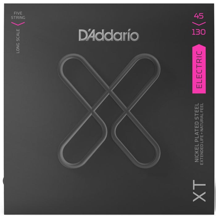 D'Addario XTB45130 XT Nickel Plated Steel 5-String Long Scale Bass Strings -.045-.130 Regular Light