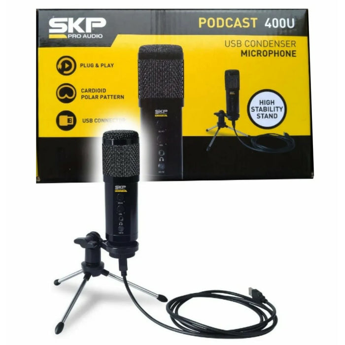 SKP PRO AUDIO Podcast 400U Micrófono cardioide de condensador profesional USB