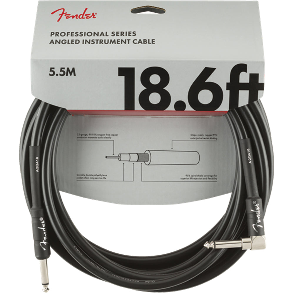 Fender Professional Series Straight to Right Angle Instrument Cable - 18.6 ft Black