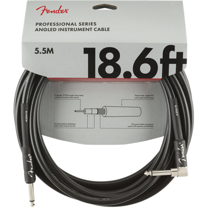 Fender Professional Series Straight to Right Angle Instrument Cable - 18.6 ft Black