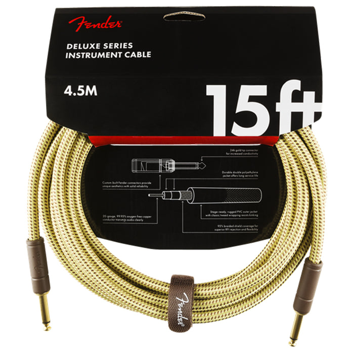 Fender Deluxe Series Straight to Straight Instrument Cable - 15 Ft Tweed